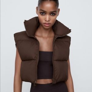 NEW WITH TAGS brown ZARA cropped puffer vest
